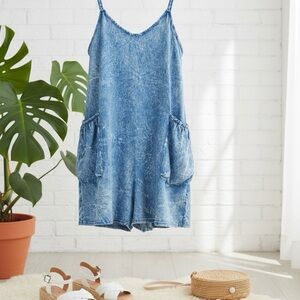 Zenana Acid Wash Romper Sleeveless Pocket Jumper Size S